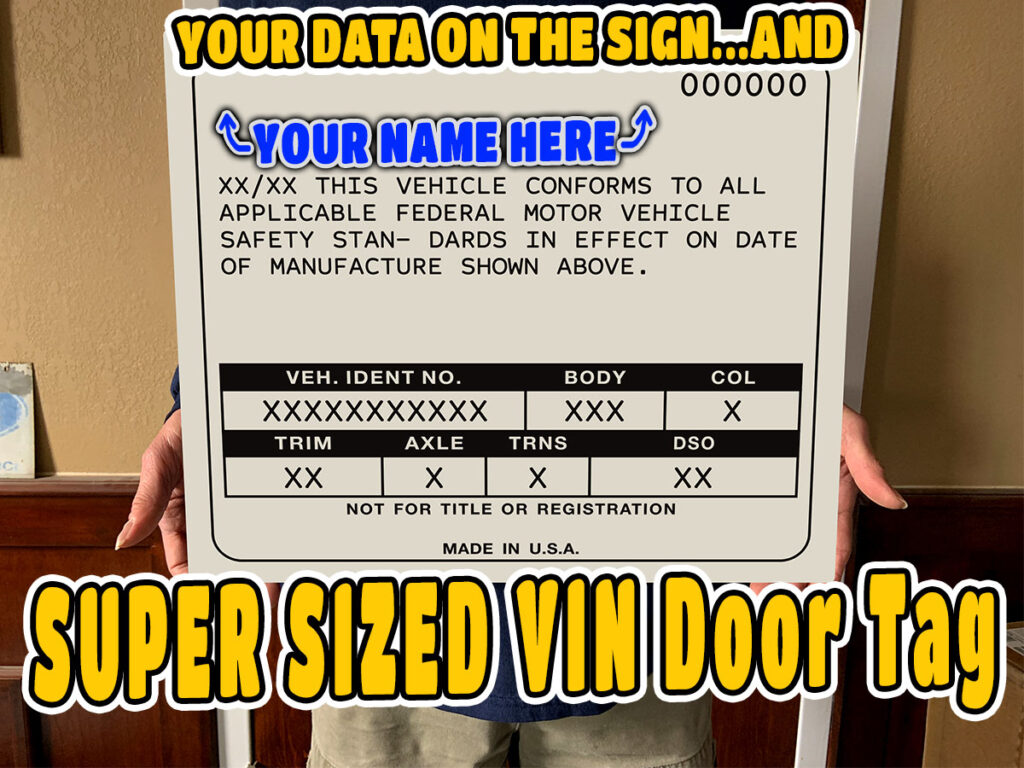 COUGAR SUPER SIZED SIGN: Printed on Metal to Match Your Door VIN Sticker ; VIN TAG Custom Made to Match Your VIN and Data!